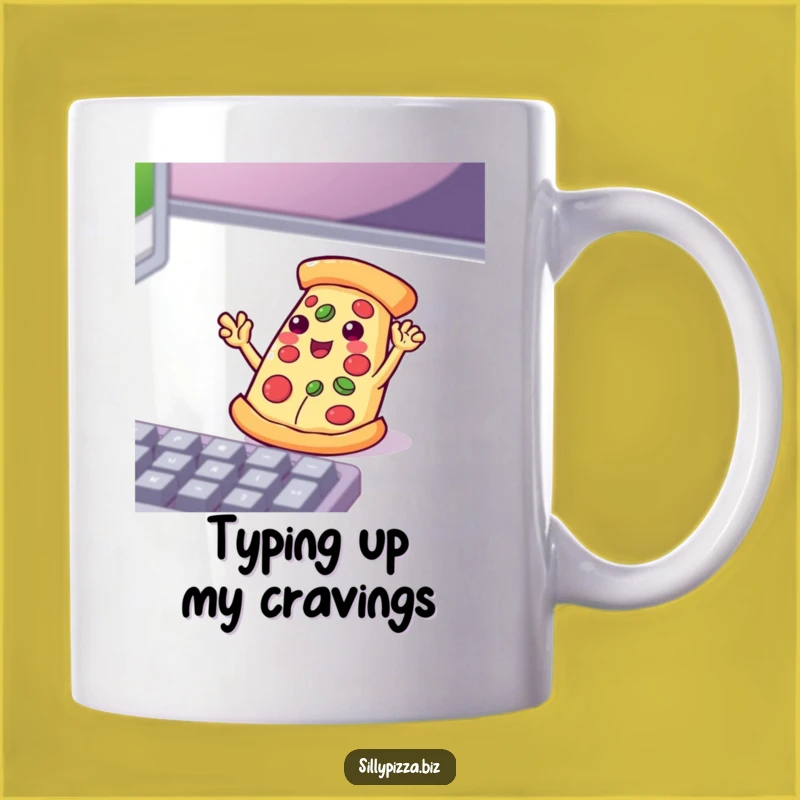Funny Tech Pizza Mug: Playful Waving Slice Enthusiastic Keyboard Creator Gift