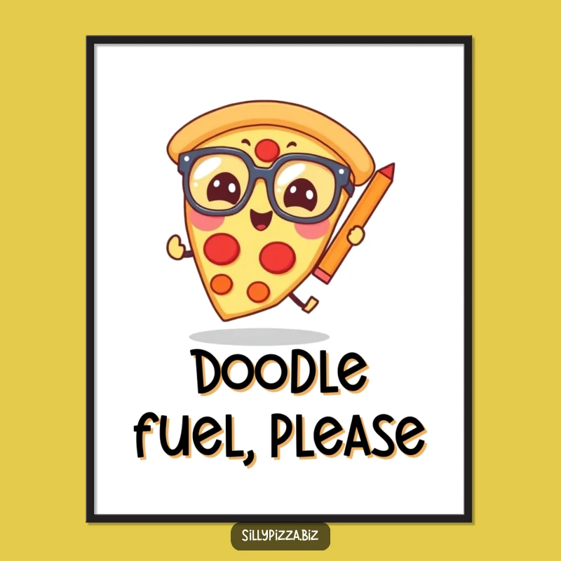 Funny Pizza Scholar Digital Art: Giggling Glasses Slice Chasing Pencil Print