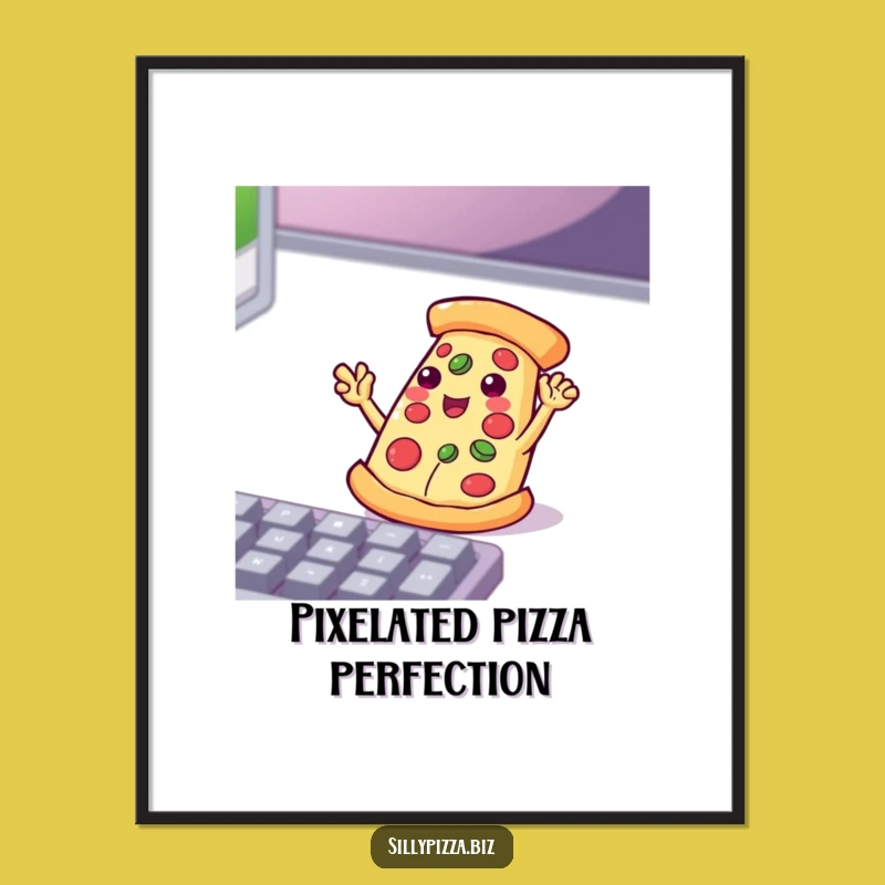 Funny Tech Pizza Digital Art: Playful Waving Slice Enthusiastic Keyboard Print
