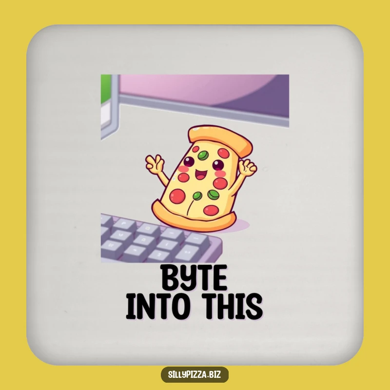 Funny Tech Pizza Coaster: Playful Waving Slice Enthusiastic Keyboard Drinkware