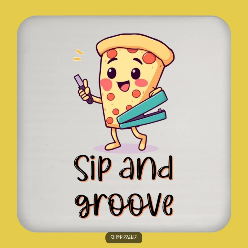 Fun Pizza Dance Coaster, Hilarious Office Stapler Decor for Tables