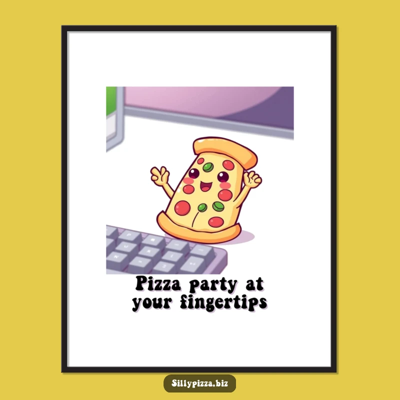 Funny Free Printable Wall Art: Pizza Coder at Keyboard, Quirky Downloadable Decor