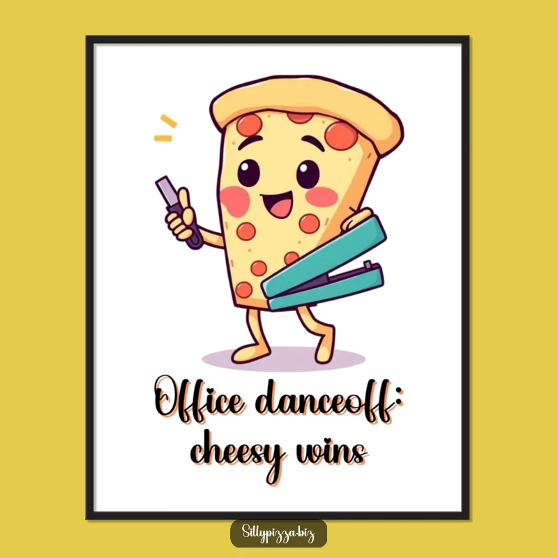 Funny Printable Wall Art: Pizza Character Dancing, Quirky Downloadable Decor for Home