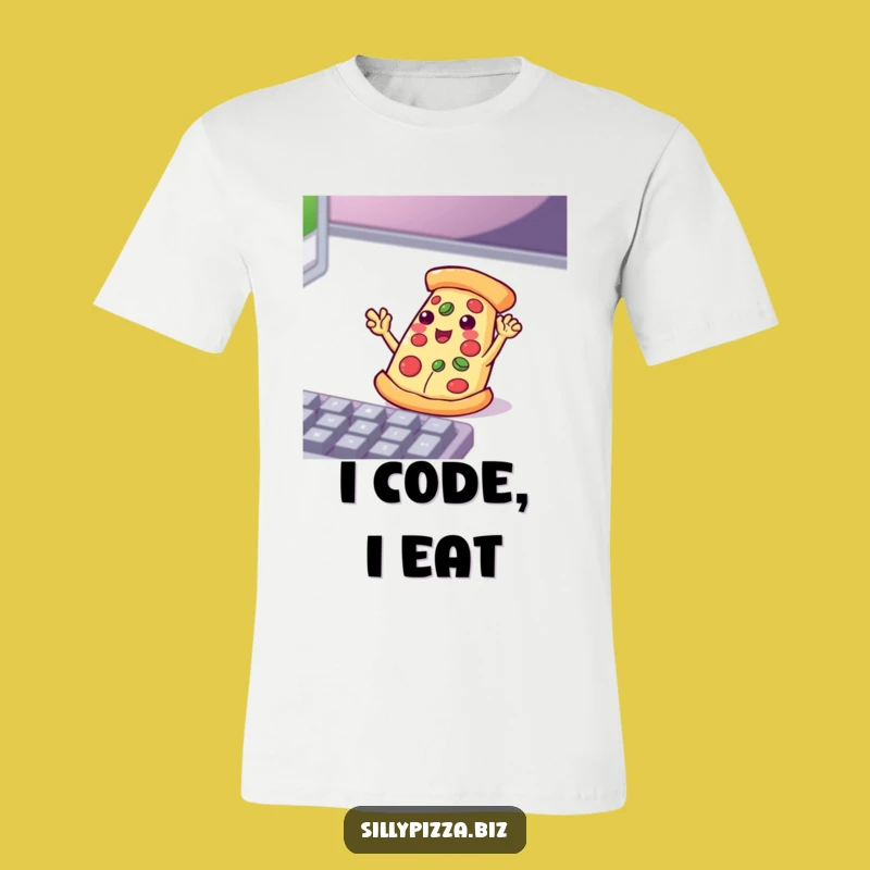Funny Tech Pizza T-Shirt: Playful Waving Slice Enthusiastic Keyboard Clacker Tee