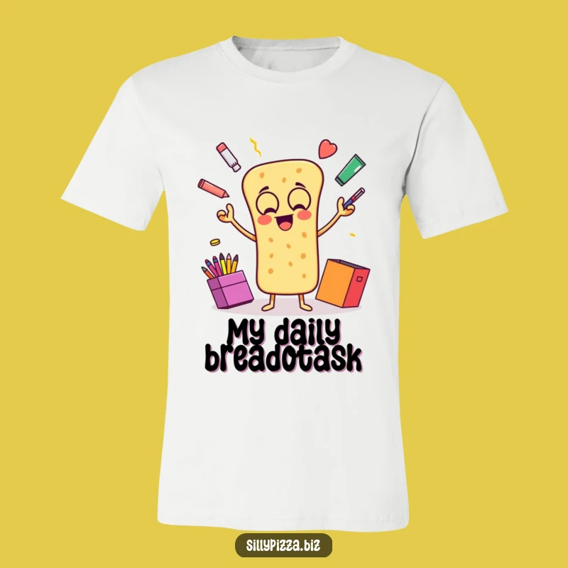 Animated Breadstick Juggling T-Shirt, Funny Office Cartoon Graphic Tee