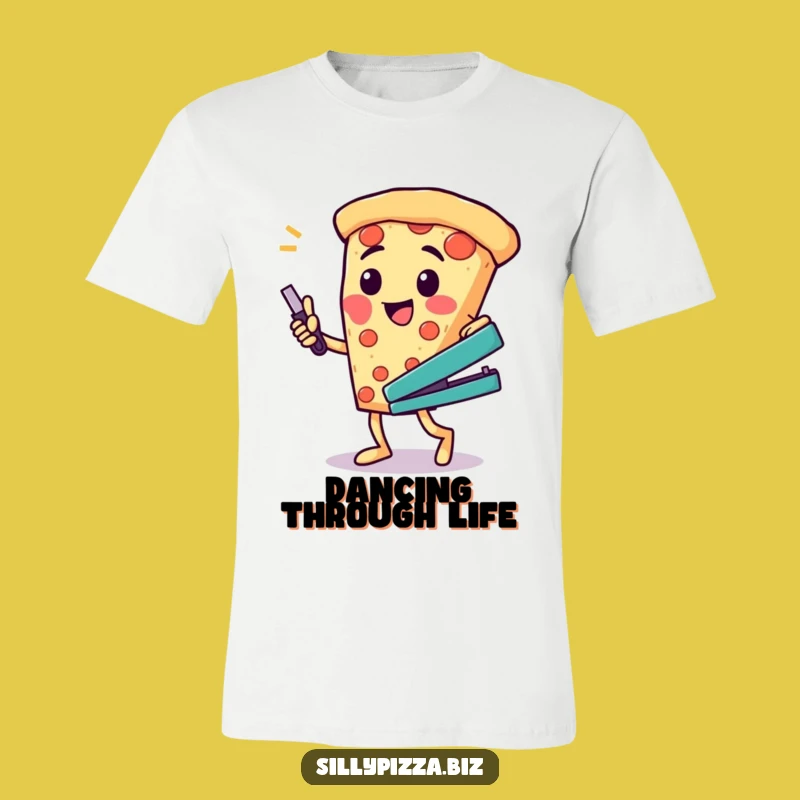 Silly Pizza Dance T-Shirt, Funny Office Stapler Cartoon Graphic Tee